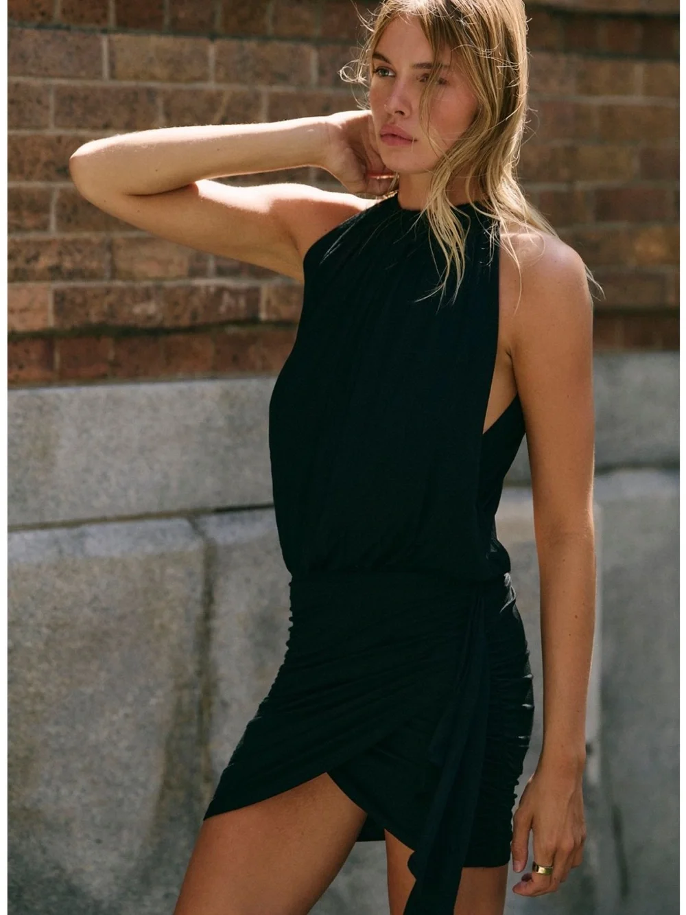 Free People Black Halter Ruched Wrap Mini Dress